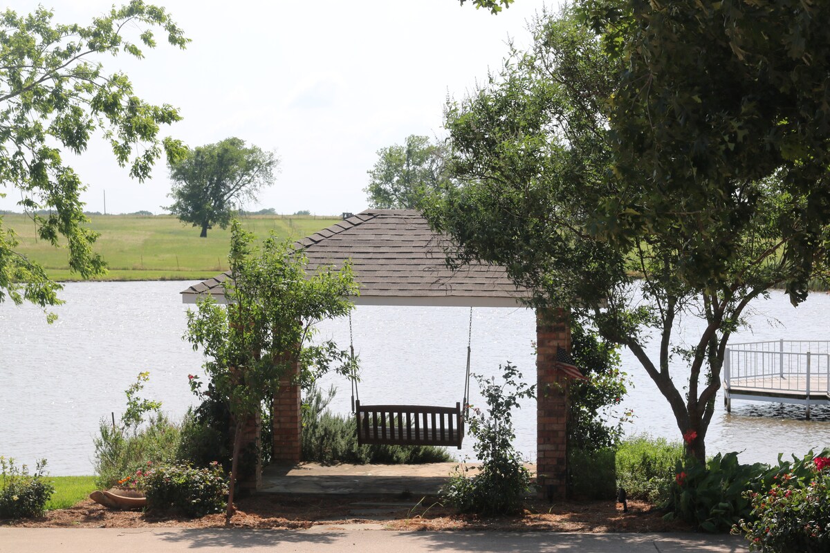 Garden bench by the pond
